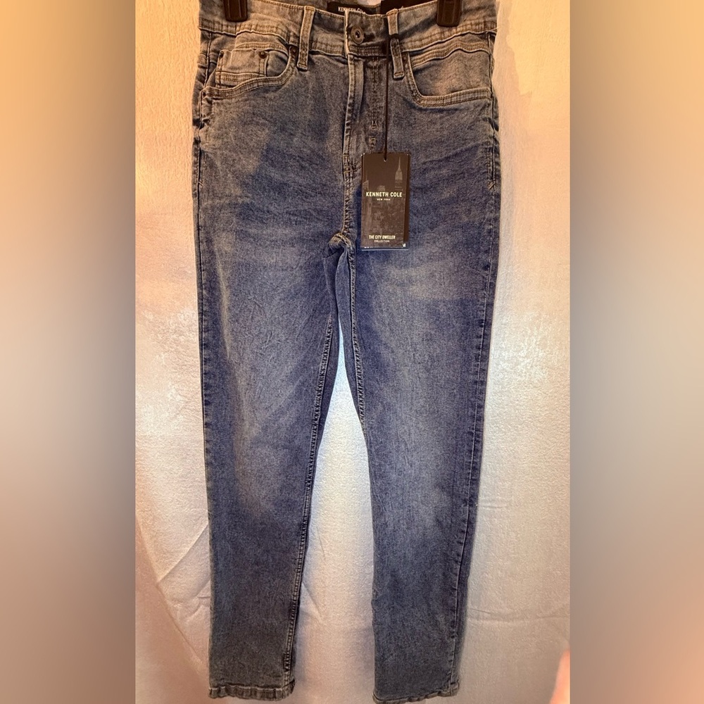 Kenneth Cole Men's Medium Blue Stetch/Casual Tapered Fit Jeans 28x30 NEW